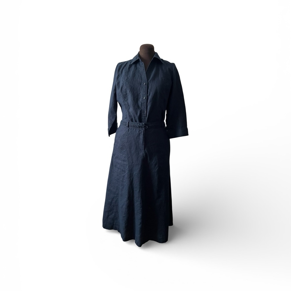 Vintage Navy Blue | 2 Piece Skirt Suit | Midi Length | Classic Minimalist - Picture 3 of 12